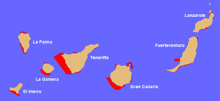 Karte über die Meeresschutzgebiete (LIC) der Kanarischen Inseln